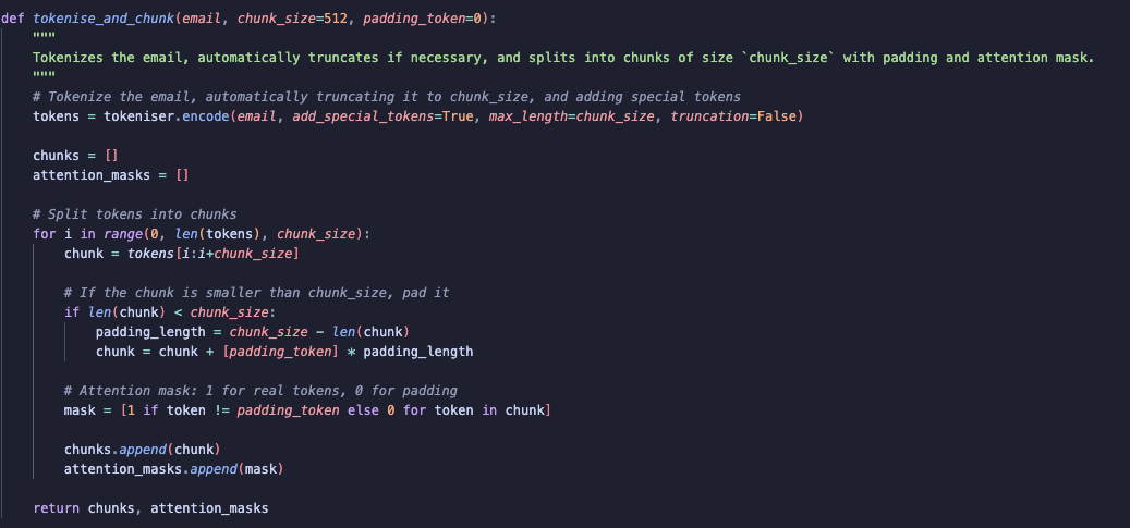 Tokenise and Chunk Function