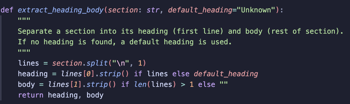 Extract heading and body
